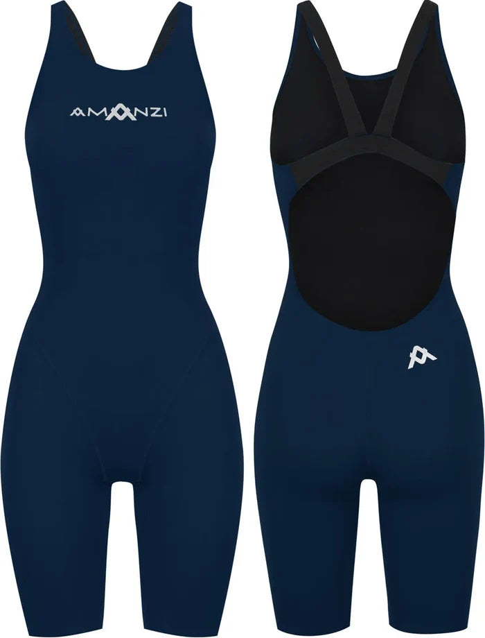 Amani Girls Sapphire Navy Active Kneesuit for girls, featuring a snug fit and durable fabric, suitable for swimming and active wear.