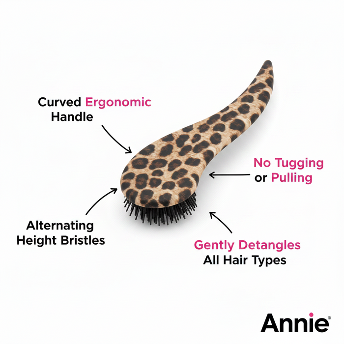 Annie Curved Handled Grip Detangler Brush, 1 Count, Leopard