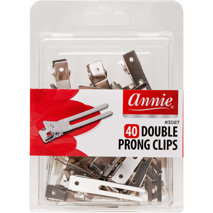 Annie Double Prong Metal Hair Clips, 40 Count, Silver