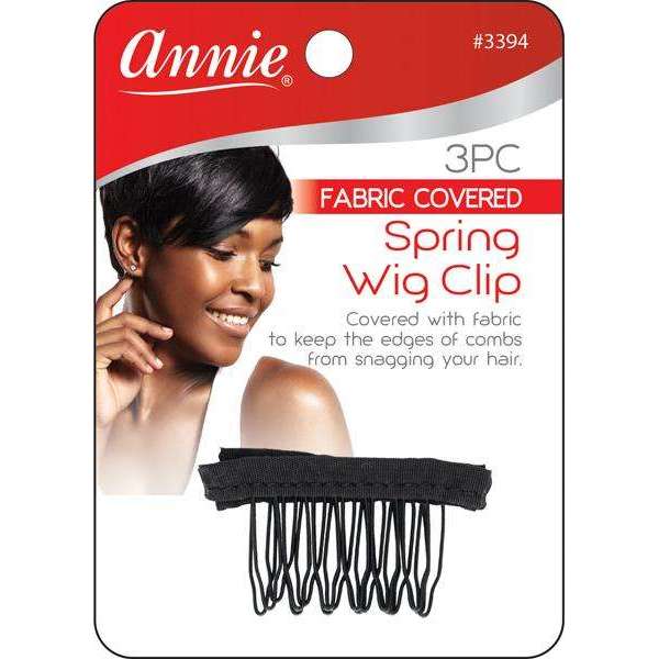 Annie Spring Wig Clip with Fabric, 3 Count, Black
