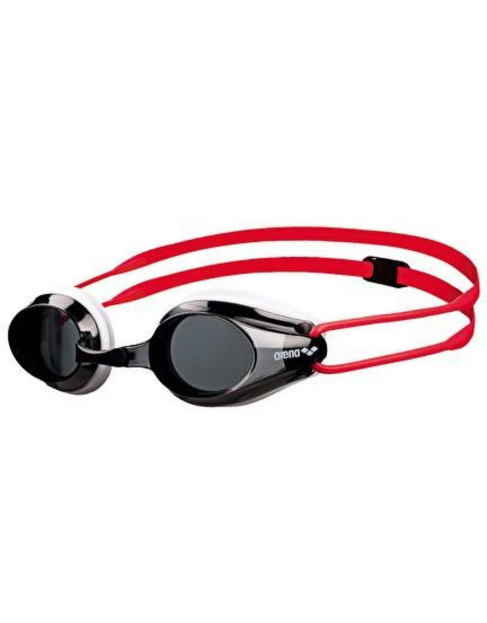 Arena Tracks Junior black and red swim goggles with adjustable strap