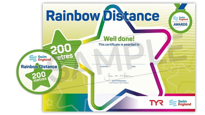 200m Rainbow Distance Certificate by TYR with Swim England Logo