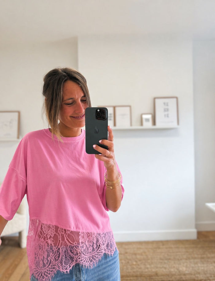 Asymmetrical cotton lace T-shirt For Top