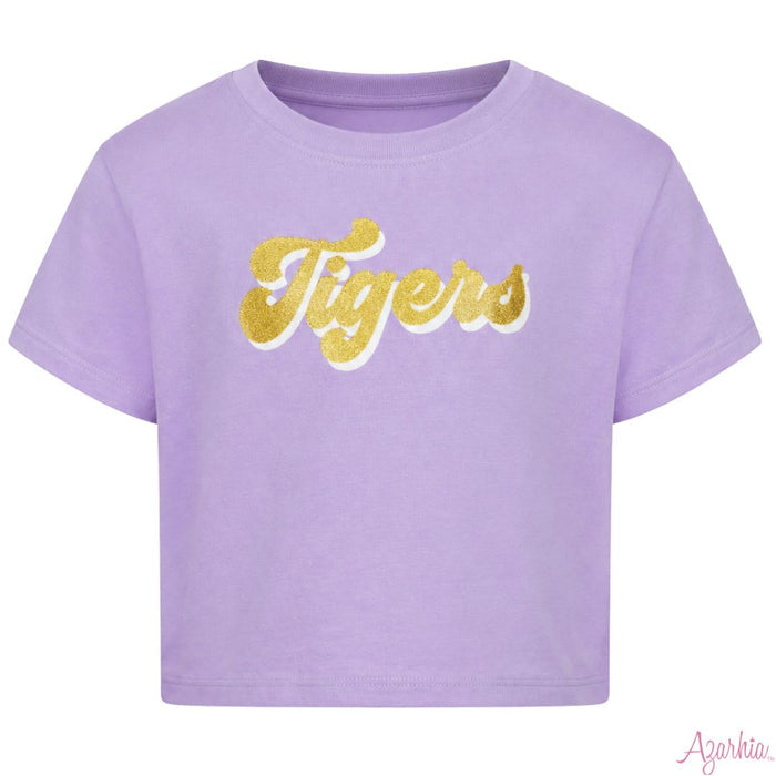 Azarhia Gold Gliter Tigers Boxy Tee-Lavender