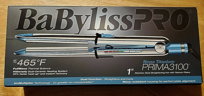 BABYLISS PRO NANO TITANIUM PRIMA 3100 FLAT IRON - 1 INCH # BABSS3100T - Palms Fashion Inc.