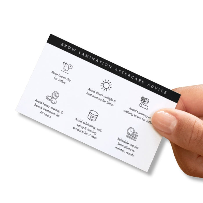 Brow Lamination Aftercare Advice Card - Back