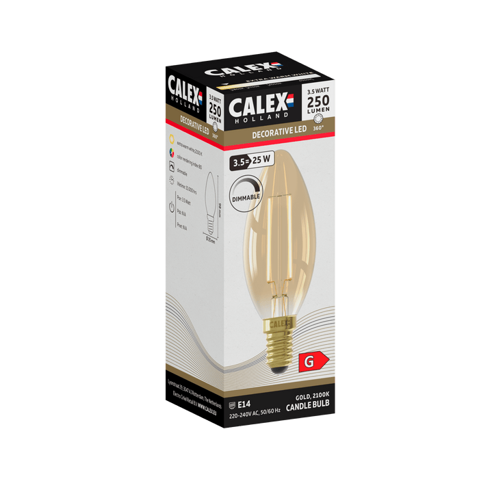 Calex Warm Filament LED Lamp - E14 - B35 - Gold