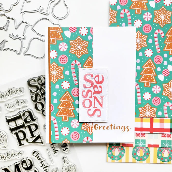 Catherine Pooler - Sentiments Stamp & Die Set - Holiday Stacks. Available at Embellish Away located in Bowmanville Ontario Canada. Example by Kristie at Catherine Pooler Designs.