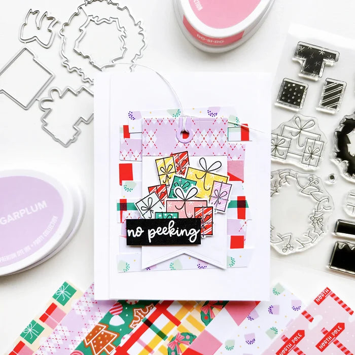 Catherine Pooler - Sentiments Stamp & Die Set - Season's Peekings. Available at Embellish Away located in Bowmanville Ontario Canada. Example by Kimberly at Catherine Pooler Designs.