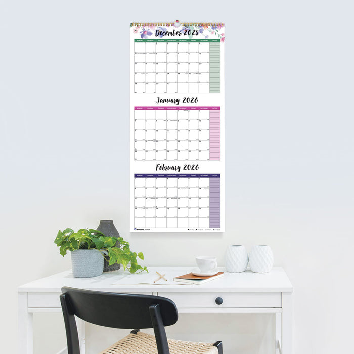 Blueline Colorful Three-Month Wall Calendar, 14 Months, Passion, 2026 C171129-26