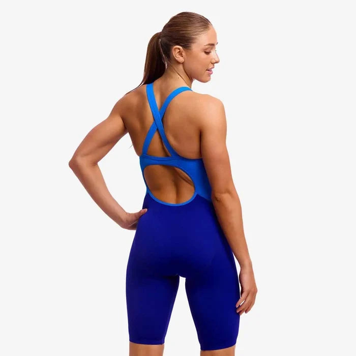 Funkita girls' navy and royal Pressure Point Fast Training one-piece kneesuit, designed for swimming training and competition.