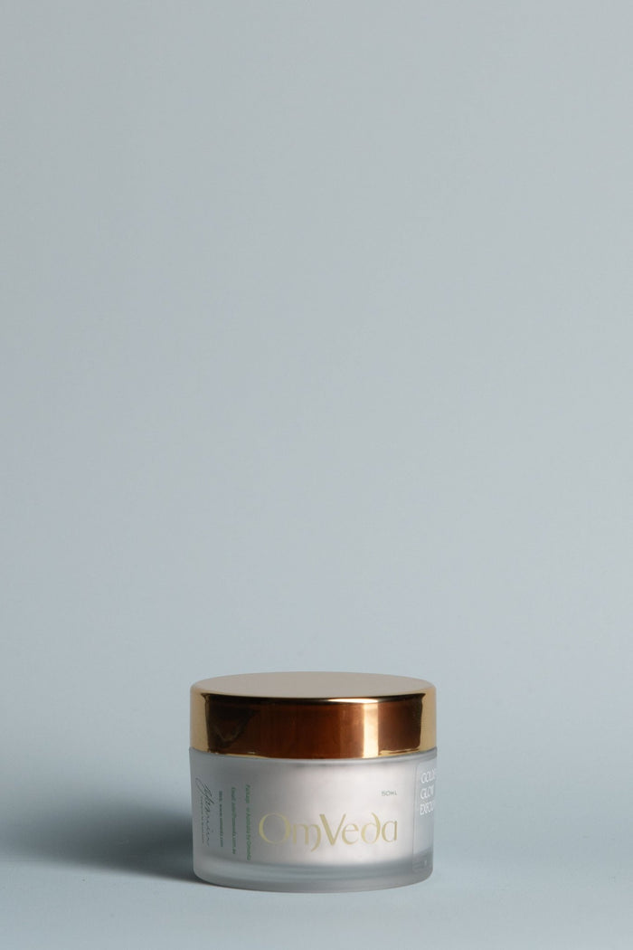 Golden Glow revitalising exfoliant 50 ml jar with gold lid by OmVeda