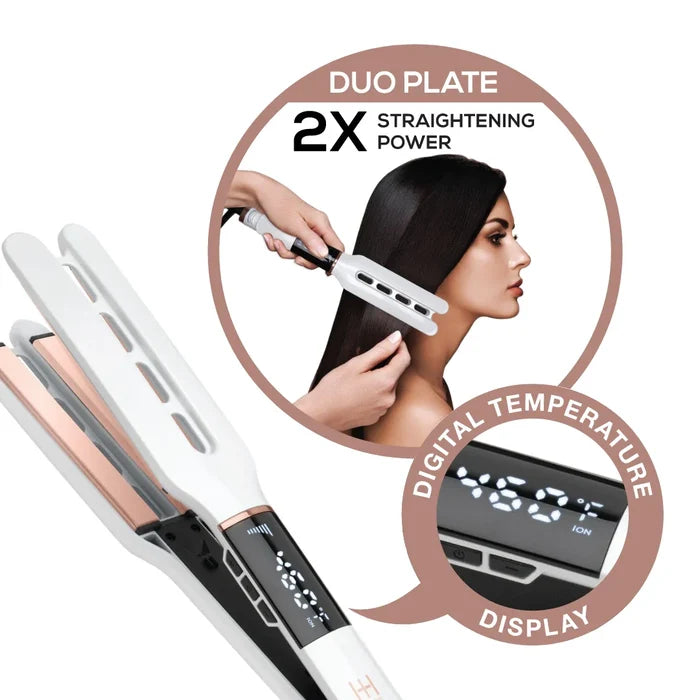 Hot & Hotter Dual Plate Digital Ceramic Flat Iron 1/2in, 1 Count Hair Straightener, White