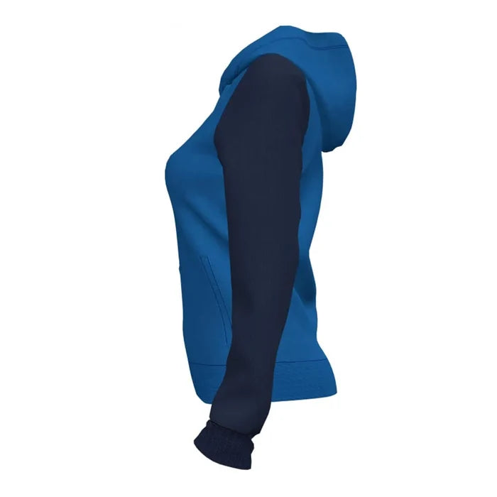 Joma Girls Academy IV zip-up hoodie in royal and navy, casual jacket with front zipper and hood, perfect for active wear.