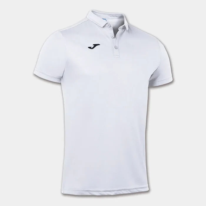 White Joma men's Hobby polo shirt, lightweight cotton T-shirt with a classic collar and short sleeves, casual athletic style.