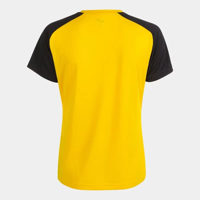 Joma Women's Academy IV T-Shirt in yellow and black, casual short-sleeve top with Joma branding, suitable for athletic or everyday wear.