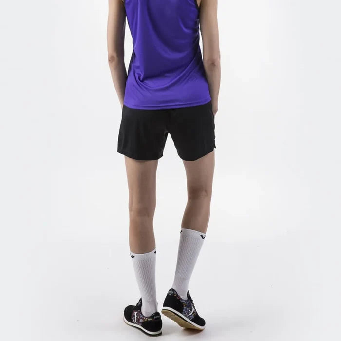 Black Joma Women's Paris II Shorts, sporty athletic bottoms with a comfortable fit, designed for active wear.