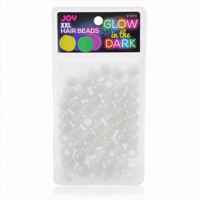 Joy Glow In the Dark Round Hair Beads XX-Large, 60 Count, White