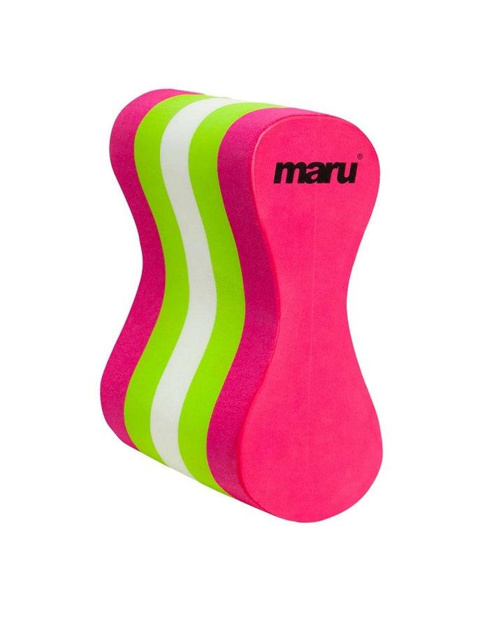 Vibrant Maru pull buoy in neon pink and green for upper body strength