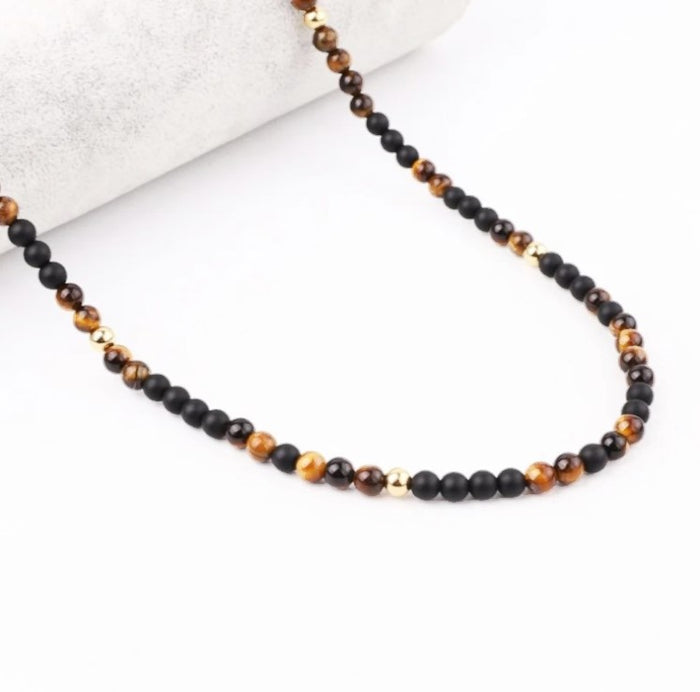 Matte Onyx and Tiger Eye Beaded Necklace