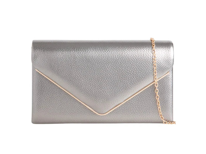 Metallic Pewter Gold Trimmed Clutch Bag