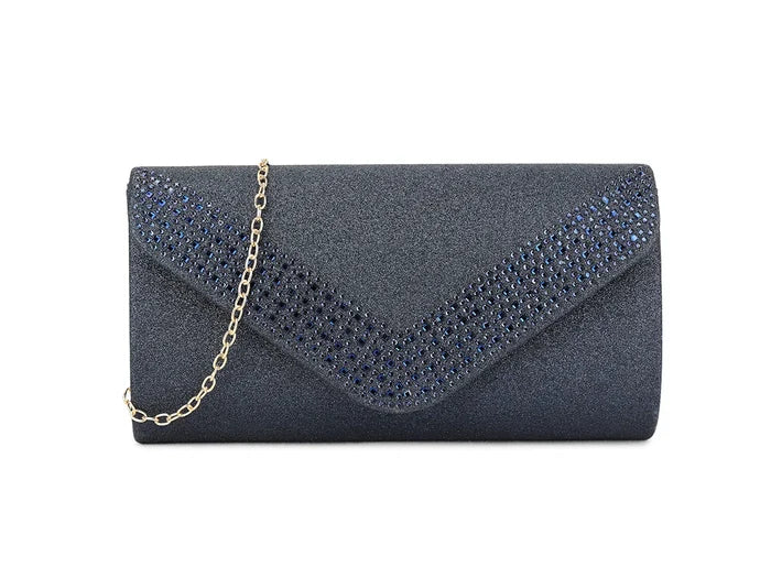 Navy Crystal Diamante Evening Clutch Bag