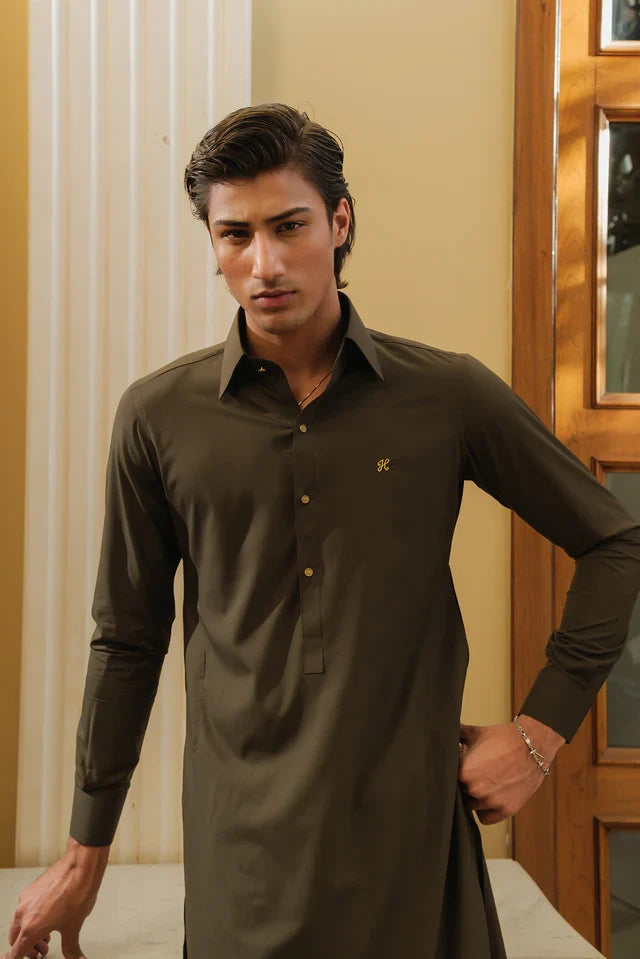 OLIVE GREEN WASH N WEAR SHALWAR KAMEEZ