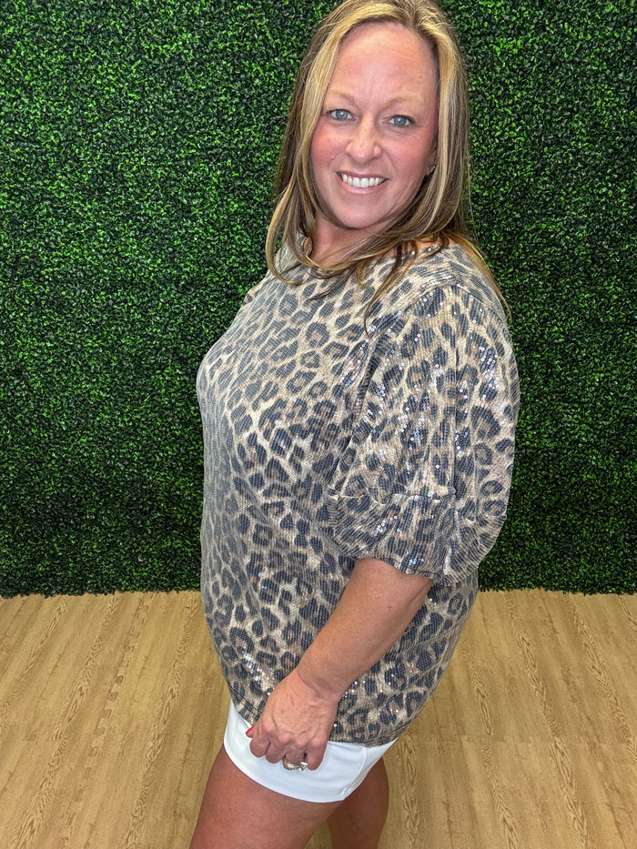 Sew In Love Leopard Sequin Top