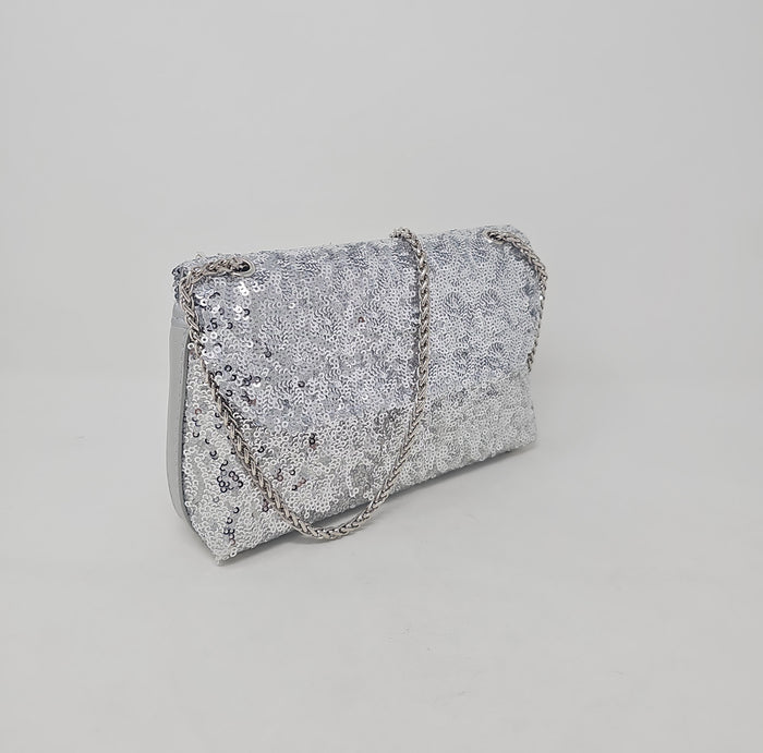 Silver Sequin Glitter Clutch Bag