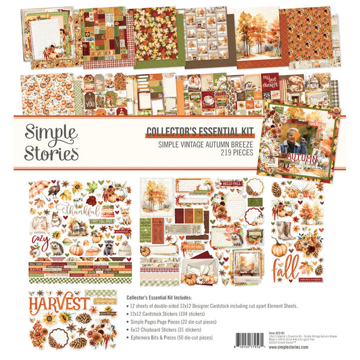 Simple Stories - 12X12 Collector's Essential Kit - Simple Vintage Autumn Breeze. 219 pieces. Available at Embellish Away in Bowmanville Ontario Canada.