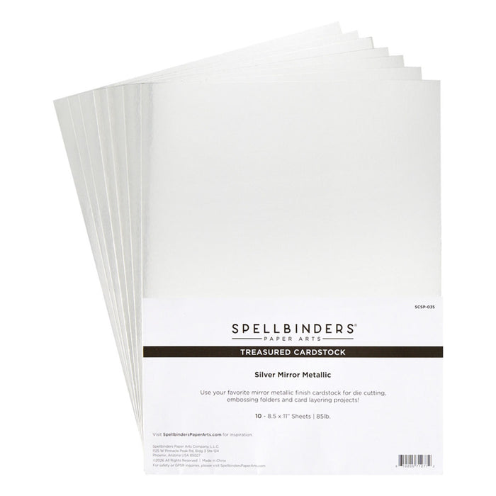 Spellbinders - 8.5X11 Treasured Cardstock Pack - 10/Pkg - Silver Mirror Metallic. Available at Embellish Away located in Bowmanville Ontario Canada.
