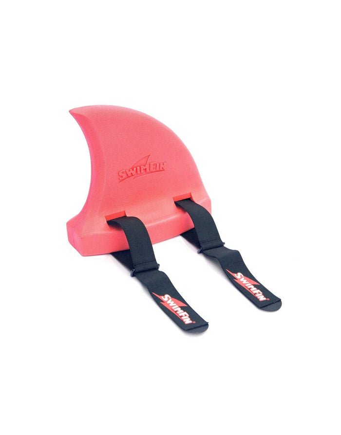 SwimFin shark fin buoyancy aid with red plastic fin and black straps