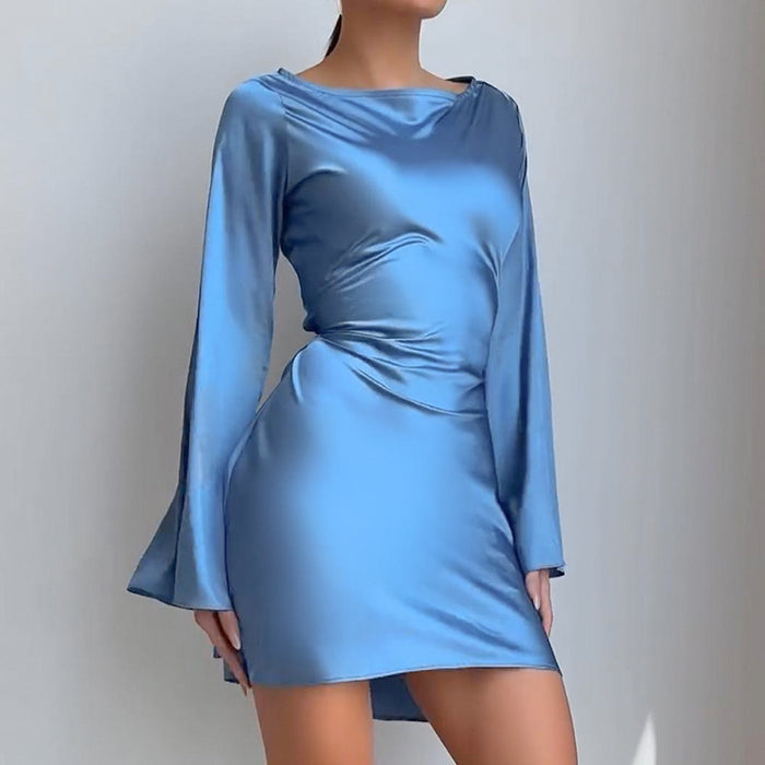 Women's Satin Lace-Up Dress - Waist Trimming Bodycon Dress