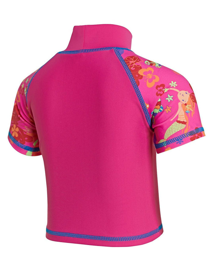 Pink Zoggs Tots Girls sun protection top with mermaid rash guard