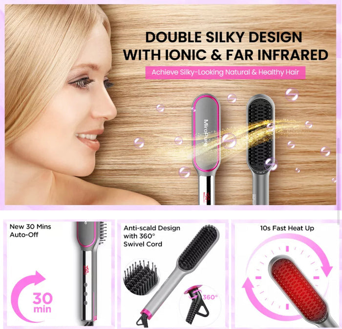 #1 Hair Straightener Brush, MiroPure Infrared Ionic Hair straightening Brush, Heating Comb. Model: 7056