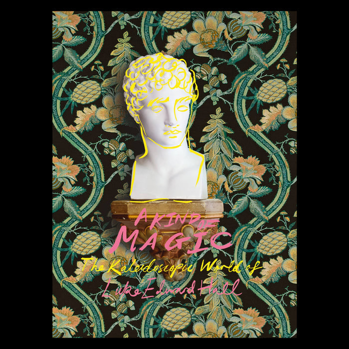 Book cover with classical statue, floral patterns, and 'Kind Magic' text.