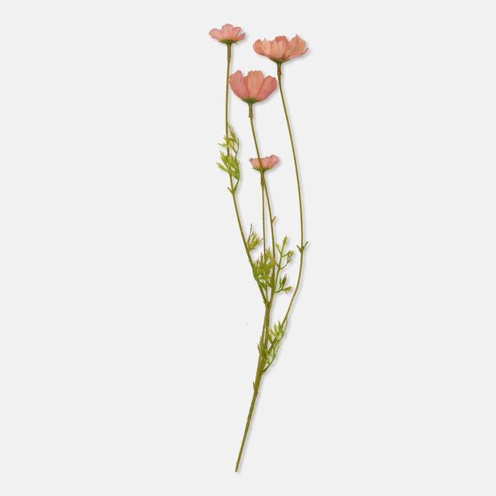 Three pink flowers on a white background