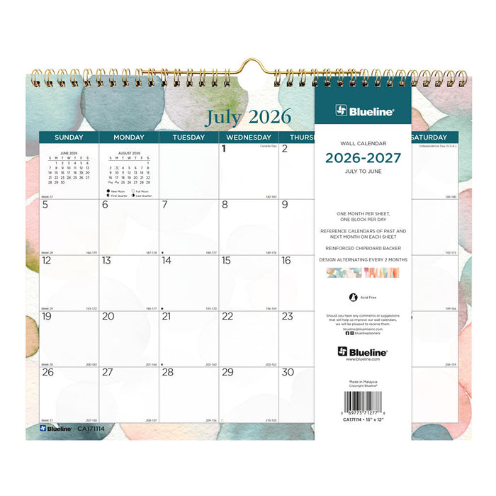 Academic Monthly Small Wall Calendar 2027, English, Splash (CA171114-27)