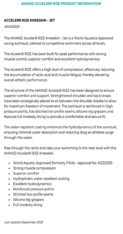 Amanzi Womens Acceler8 RIZE Kneesuit in Jet and Spearmint, wetsuit featuring a sleek design and full-body coverage for water sports.
