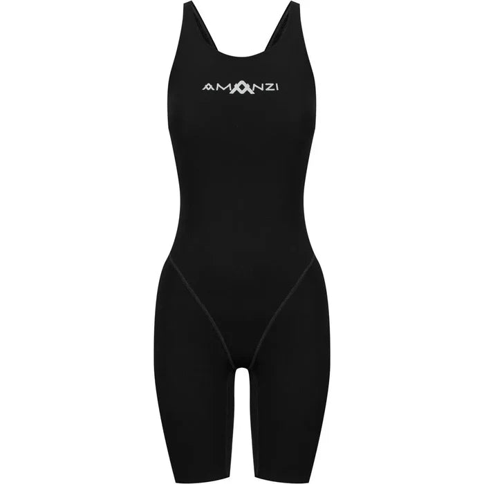 Amani Womens Jet Active Kneesuit in black, full-body wetsuit for women, featuring a sleek design and high-performance material.