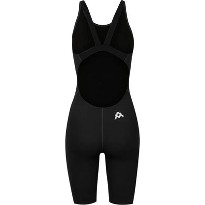 Amani Womens Jet Active Kneesuit in black, close-up of sleek, fitted wetsuit designed for water sports and active wear.
