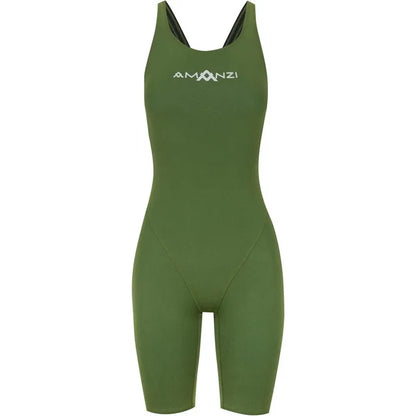 Green Amanzi Womens Memphis Active Kneesuit with long sleeves, fitted design, and front zipper for comfortable active wear.