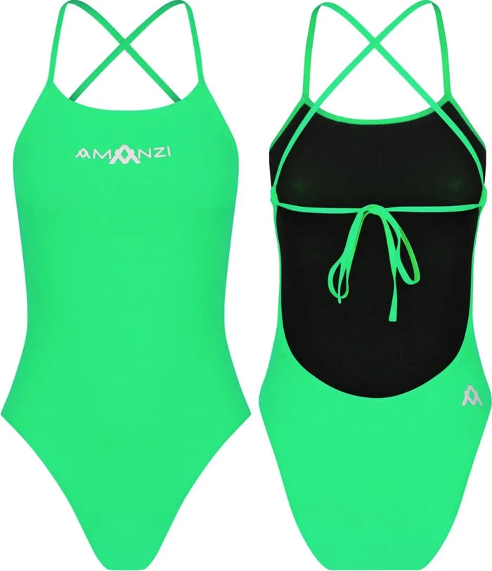 Amani women's green peppermint tie-back one-piece swimsuit, featuring a stylish design and adjustable back tie.