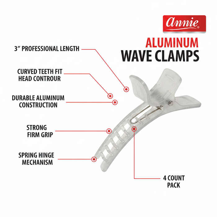 Annie Aluminum Wave Clamps 3 Inch, 4 Count, Silver