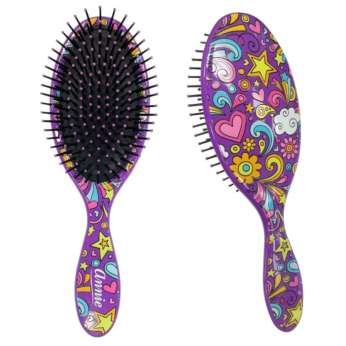 Annie Detangling Round Paddle Brush, 1 Count, Purple Starlight