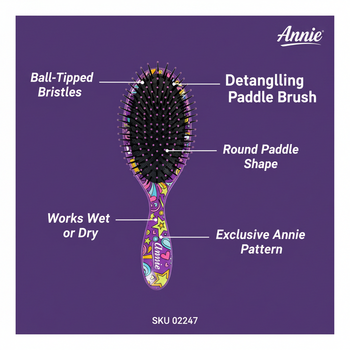 Annie Detangling Round Paddle Brush, 1 Count, Purple Starlight