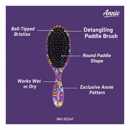 Annie Detangling Round Paddle Brush, 1 Count, Purple Starlight