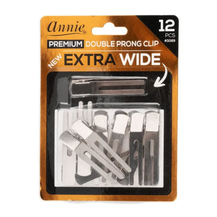 Annie Premium Extra Wide Double Prong Metal Hair Clips, 12 Count, Silver