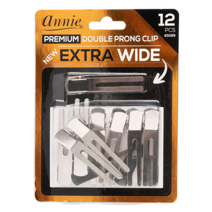 Annie Premium Extra Wide Double Prong Metal Hair Clips, 12 Count, Silver