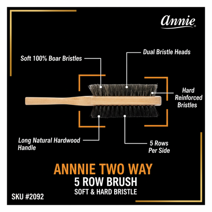Annie Two Way 5 Row Soft and Hard Bristle Wooden Brush, 1 Count, Light Brown